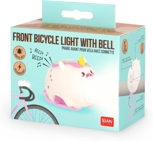 LUCE FRONTALE RICARICABILE PER BICI CON CAMPANELLO UNICORNO