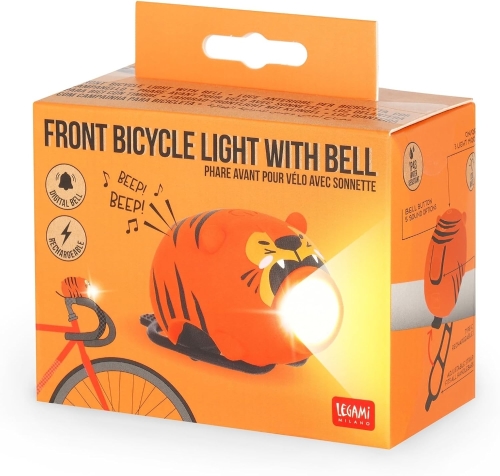 LUCE FRONTALE RICARICABILE PER BICI CON CAMPANELLO TIGRE