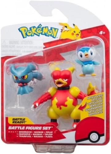 POKEMON BATTLE FIGURE SET 3 PERSONAGGI - MISDREAVUS + MAGMAR + PIPLUP