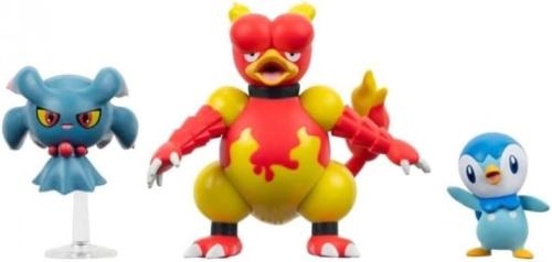 POKEMON BATTLE FIGURE SET 3 PERSONAGGI - MISDREAVUS + MAGMAR + PIPLUP