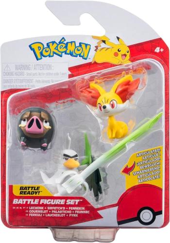 POKEMON BATTLE FIGURE SET 3 PERSONAGGI - LECHONK + SIRFETCH'D + FENNEKIN
