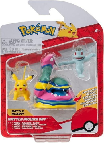 FS 25 POKEMON BATTLE 3 PERSONAGGI MACHOP, PIKACHU, ALOLAN MUK REI TOYS