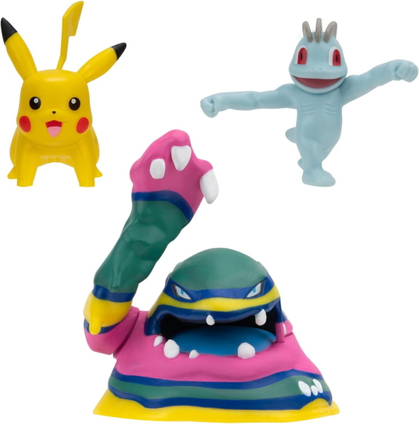 FS 25 POKEMON BATTLE 3 PERSONAGGI MACHOP, PIKACHU, ALOLAN MUK REI TOYS