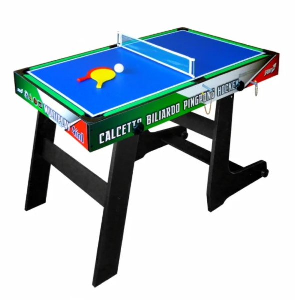 TAVOLO MULTIGIOCO CALCETTO, BILIARDO, PING PONG, HOCKEY 4 IN 1 TRICOLORE