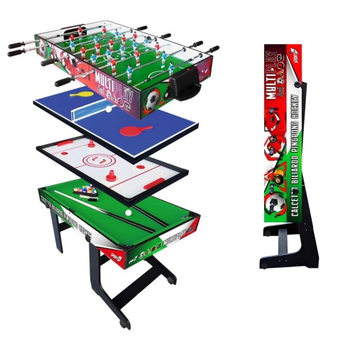 TAVOLO MULTIGIOCO CALCETTO, BILIARDO, PING PONG, HOCKEY 4 IN 1 TRICOLORE