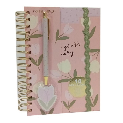 AGENDA SPIRAL 18 MESI GIORNALIERA FIORI 17X21 CM CON PENNA