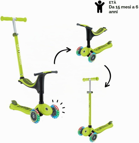 GLOBBER - MONOPATTINO EVOLUTIVO GO-UP SPORTY LIGHT - LIME GREEN-KHAKI GREEN