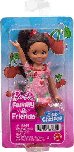 BARBIE FAMILY & FRIENDS CHELSEA CAPELLI CASTANI CON VESTITO CILIEGIE