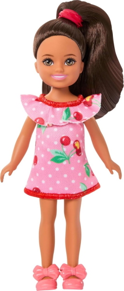 BARBIE FAMILY & FRIENDS CHELSEA CAPELLI CASTANI CON VESTITO CILIEGIE