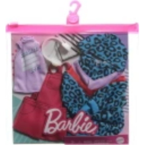 BARBIE LOOK COMPLETI OUTFIT SALOPETTE ROSSA / FELPA FANTASIA LEOPARDATA