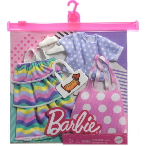 BARBIE LOOK COMPLETI OUTFIT T-SHIRT CON CANOTTA / VESTITO ONDULATO COLORATO