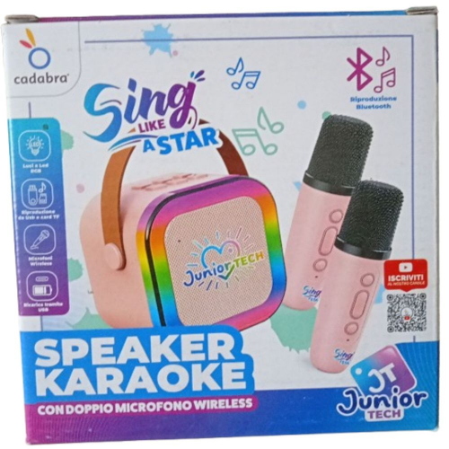JUNIOR TECH QUBO LED SPEAKERS KARAOKE WIRELESS CON 2 MICROFONI