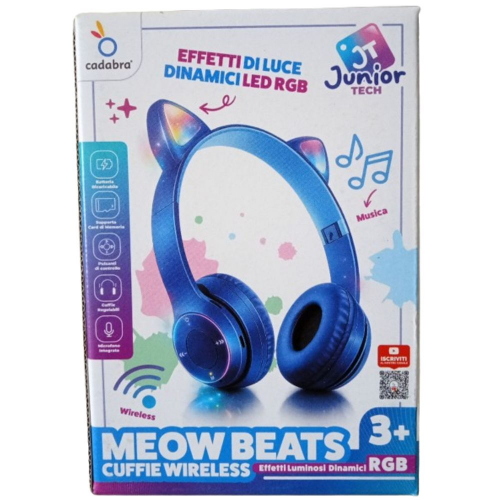 JUNIOR TECH MEOW BEATS CUFFIE LED WIRELESS COLORI