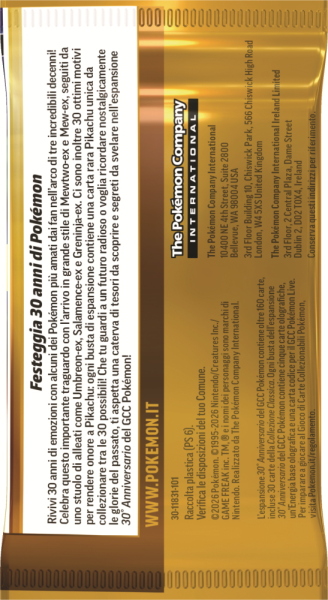 CARTE POKEMON 30° ANNIVERSARIO BUNDLE DA 6 BUSTE (2 OTTOBRE 2026)