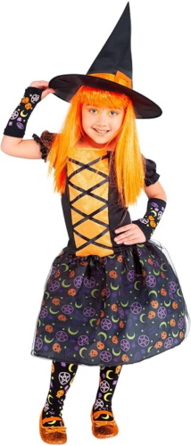 COSTUME STREGA MOONLIGHT ARANCIONE BIMBA TAGLIA M 5-7 ANNI