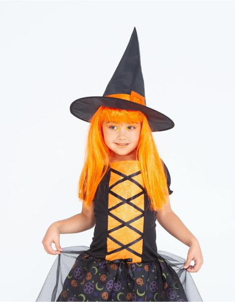 COSTUME STREGA MOONLIGHT ARANCIONE BIMBA TAGLIA M 5-7 ANNI