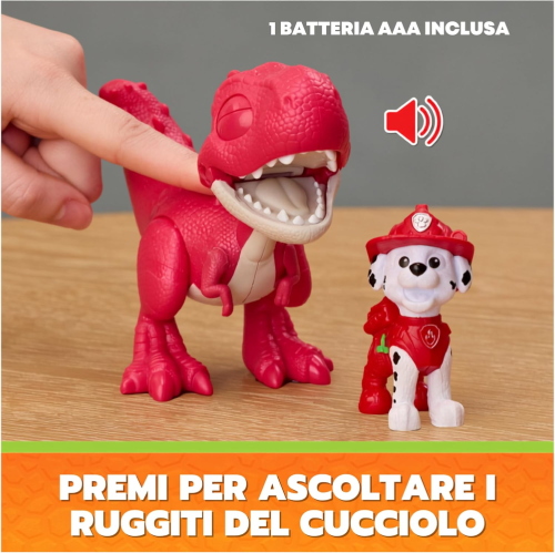 PAW PATROL DINO MOVIE CUCCIOLI RUGGENTI DINOSAURO RHUBARB CON MARSHALL
