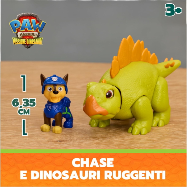 PAW PATROL DINO MOVIE CUCCIOLI RUGGENTI DINOSAURO STEGOSAURO CON CHASE