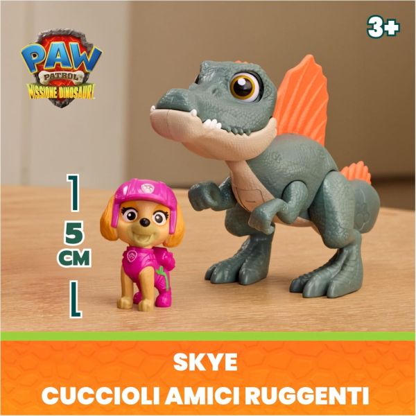 PAW PATROL DINO MOVIE CUCCIOLI RUGGENTI DINOSAURO SPINOSAURO CON SKYE