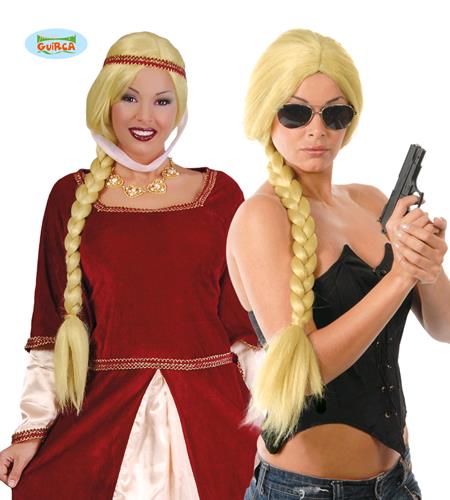 PARRUCCA INTRECCIATA BIONDA RAPERONZOLO LARA CROFT CASTELLANA