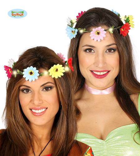 CORONA TIARA FIORI MULTICOLORE CON LUCE HIPPIE