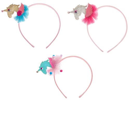 GIOIELLI: CERCHIETTO CAPELLI ROSA CON UNICORNO COLORI ASSORTITI