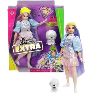 BARBIE EXTRA - BAMBOLA CON CAPELLI VIOLA, CUCCIOLO E VESTITI ALLA MODA