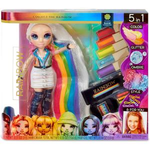 RAINBOW HIGH HAIR STUDIO BAMBOLA CON CAPELLI EXTRA LUNGHI E COLORI LAVABILI 5 IN 1