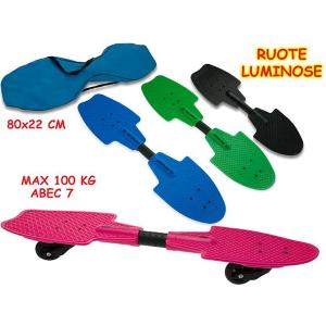 SKATEBOARD SNAKE SKATE ABEC-7 MAX 100 KG RUOTE LED COLORI FLUO ASSORTITI