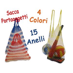 SACCA  RETE 15 ANELLI PORTAOGGETTI 4 COLORI