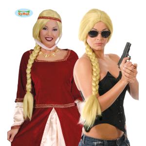 PARRUCCA INTRECCIATA BIONDA RAPERONZOLO LARA CROFT CASTELLANA