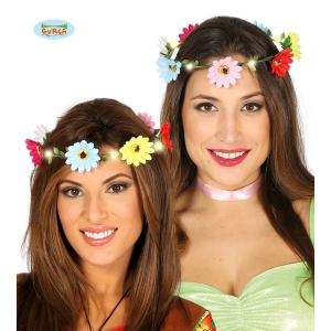 CORONA TIARA FIORI MULTICOLORE CON LUCE HIPPIE
