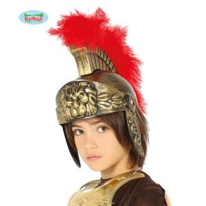 CAPPELLO ELMO ROMANO BAMBINO ORO CON PIUMA GLADIATORE