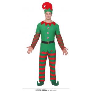 COSTUME ELFO DI BABBO NATALE ADULTO CON BOTTONI CARAMELLA