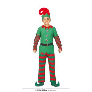 COSTUME ELFO DI BABBO NATALE BAMBINO CON BOTTONI CARAMELLA TAGLIA 5-6 ANNI