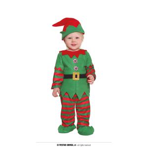 COSTUME ELFO DI BABBO NATALE BEBE FOLLETTO CON BOTTONI CARAMELLA TAGLIA 12-18 MESI 