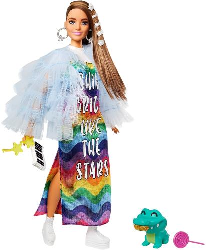 BARBIE EXTRA - BAMBOLA CASTANA CON VESTITO ARCOBALENO