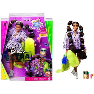 BARBIE EXTRA - BAMBOLA CON CODE, MAGLIA VIOLA CON STELLINE, CUCCIOLO 