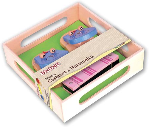 CASTAGNETTE E ARMONICA IN LEGNO COLORATO ASS.