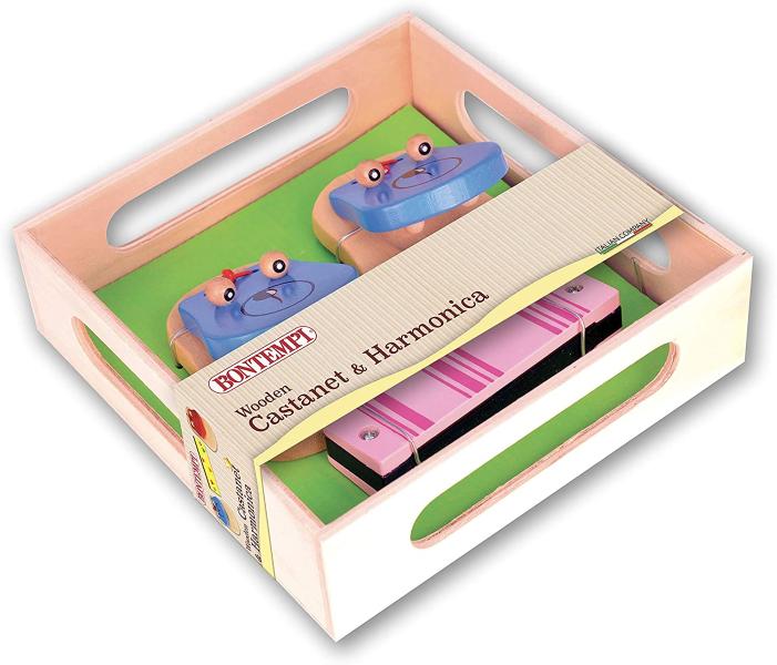CASTAGNETTE E ARMONICA IN LEGNO COLORATO ASS.